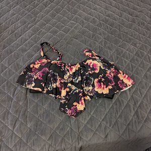 Torrid Black & Purple Floral Flounce Bikini Top